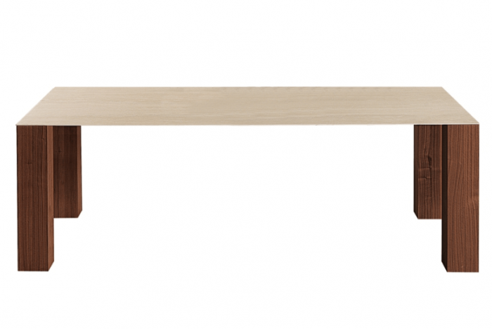 Thin wild table with wooden legs and ceramic top