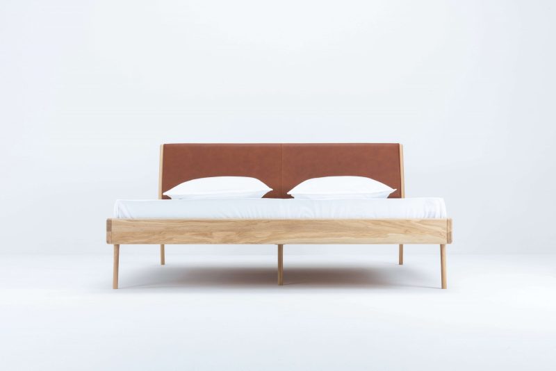 Fawn solid wood leather headboard bed - Image 2
