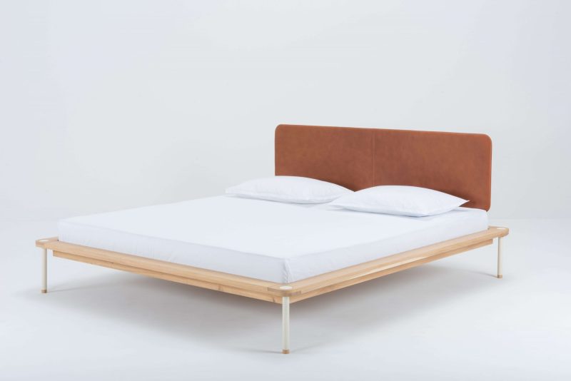 Fina solid wood leather headboard bed